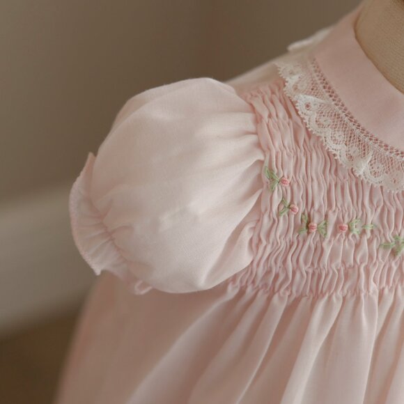 RARE UNIQUE Pink Smocked Dress Newborn Vintage Feltman Brothers Like New - Picture 5 of 7